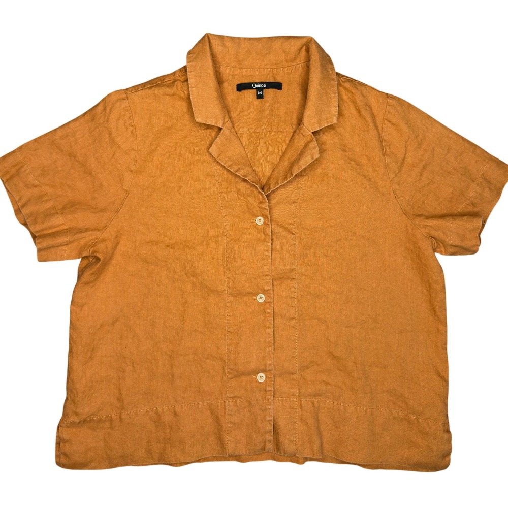 Quince 100% European Linen Collar Short Sleeve Shirt | Women's Medium EUC